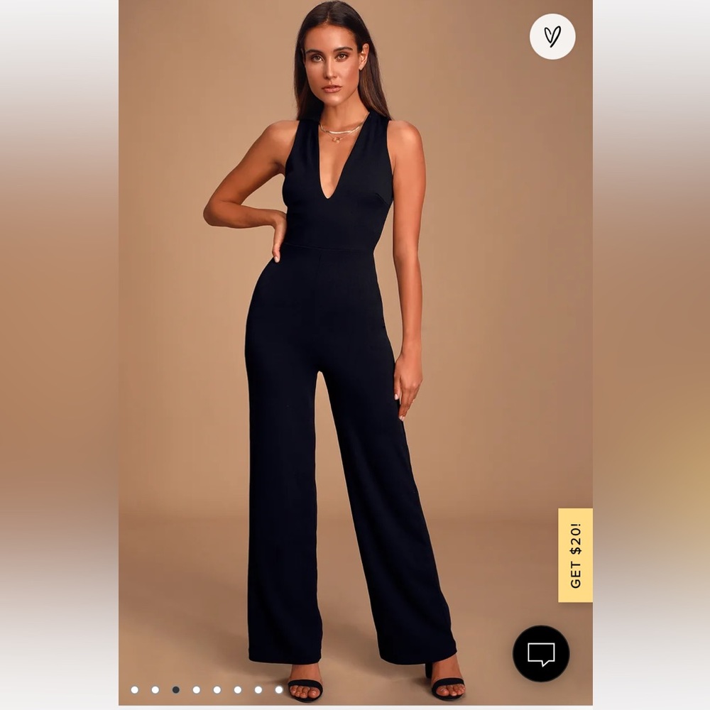 LULUS: Thinking Out Loud Black Backless Jumpsuit size M